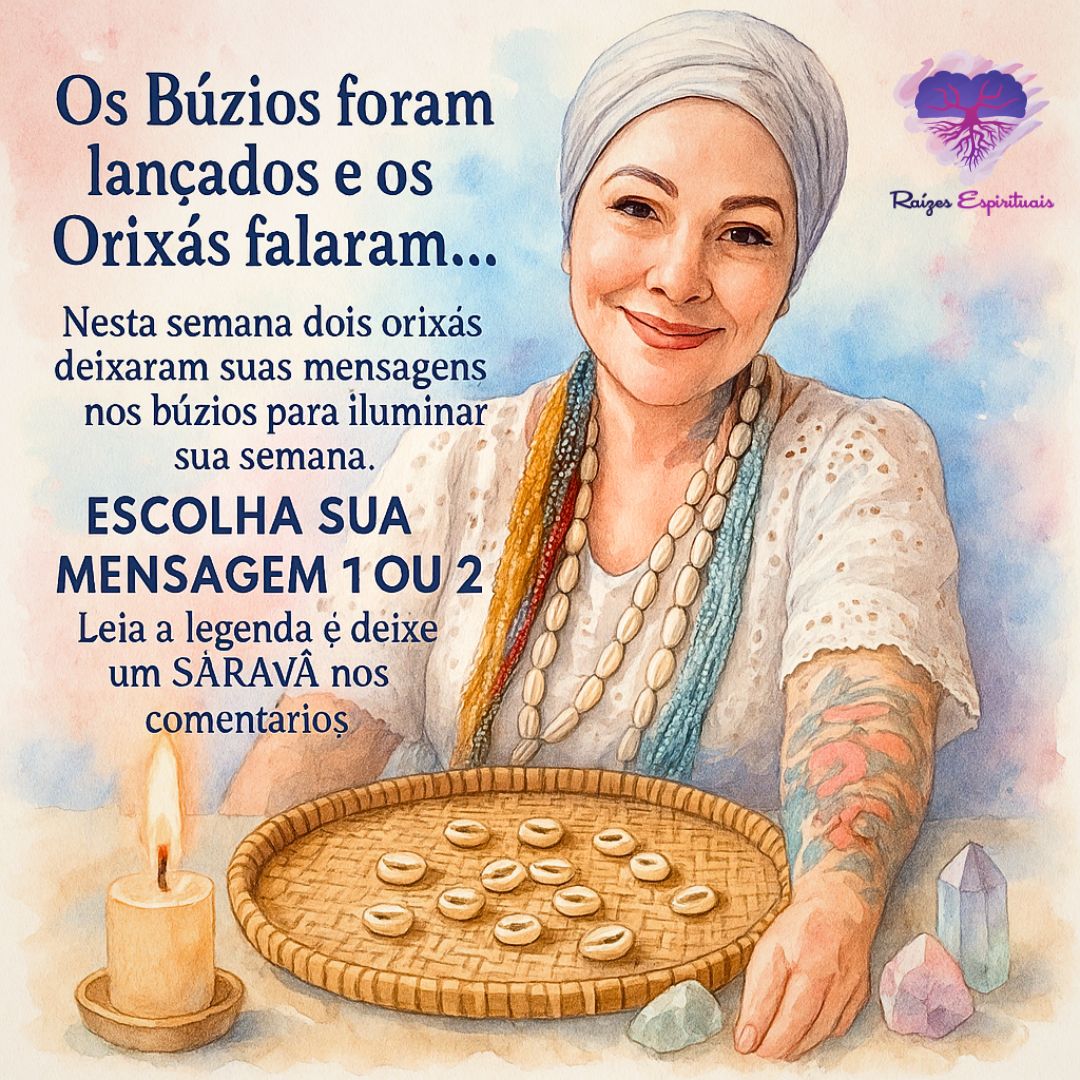Mentalize sua pergunta, escolha entre a Mensagem 1 ou 2 e descubra qual Orixá está respondendo ao seu momento espiritual.